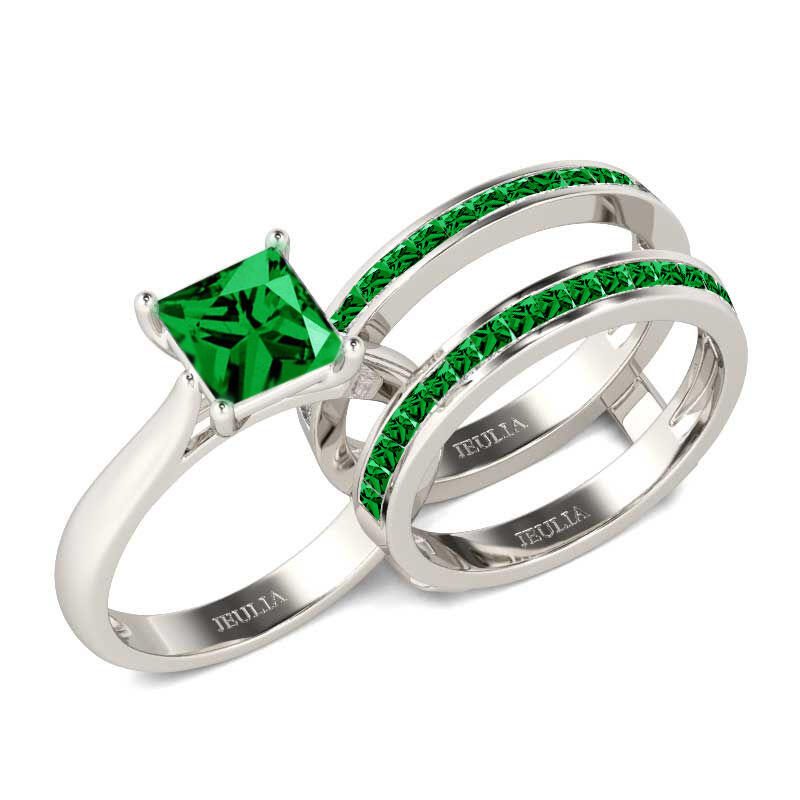 Jeulia Conjunto De Anillos De Plata Esterlina De Corte Princesa