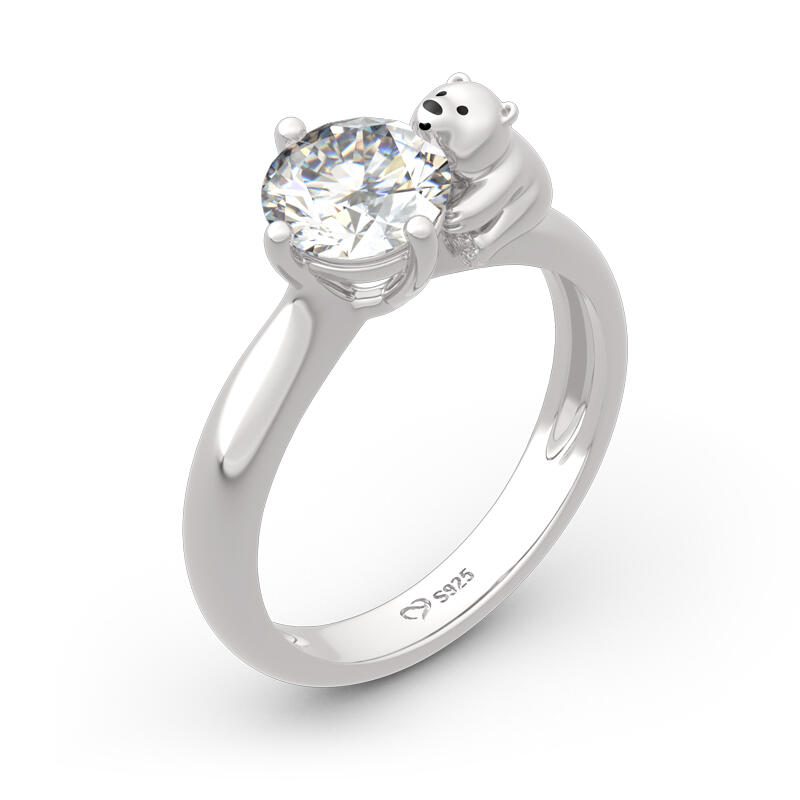 Jeulia Hug Me "Pure Love" Polar Bear Round Cut Sterling Silver Ring