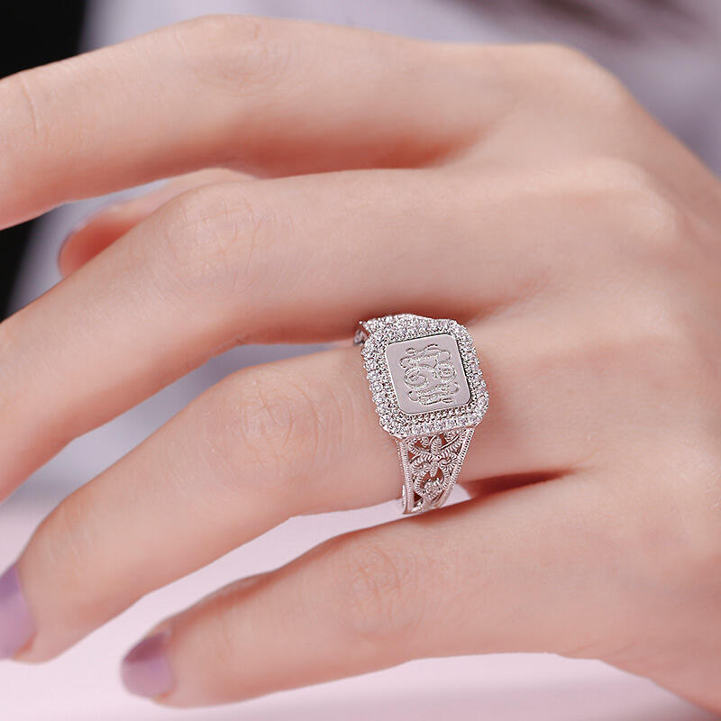 Jeulia Chevalière Homme Bague en Argent Sterling Personnalisée Monogram Chevaliere