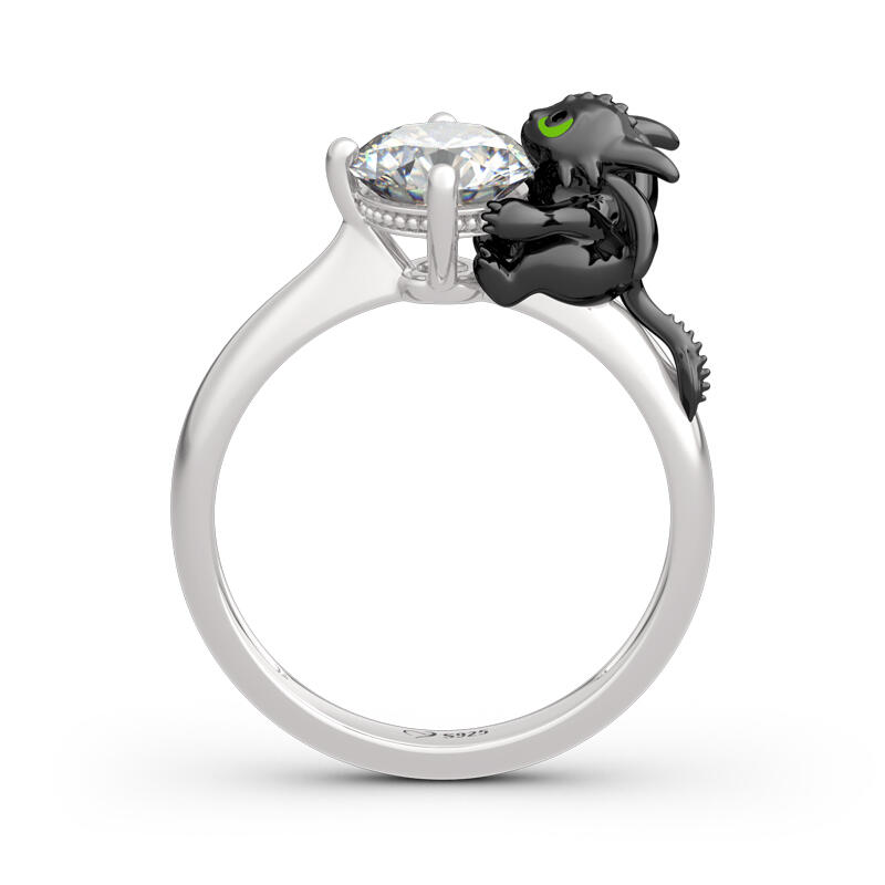 Jeulia Anillo de compromiso de dragón en plata de ley con diseño de dibujos animados
