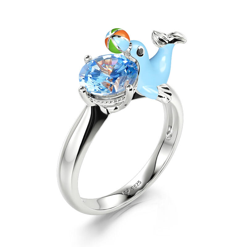 Jeulia Hug Me "Naughty Seal" Round Cut Sterling Silver Ring