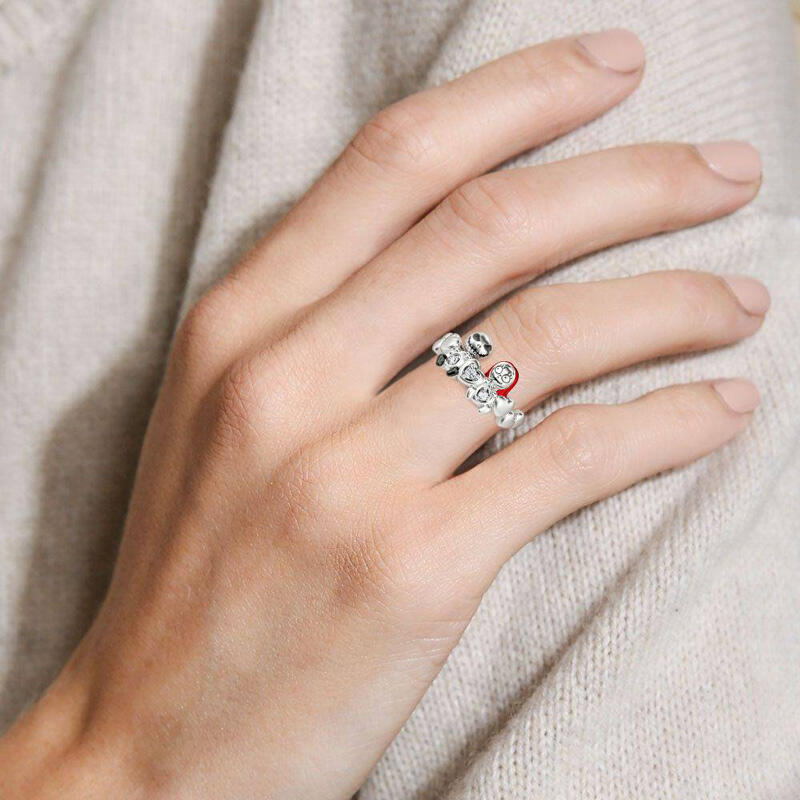 Jeulia Hug Me Anillo con calaveras de plata de ley de corte redondo
