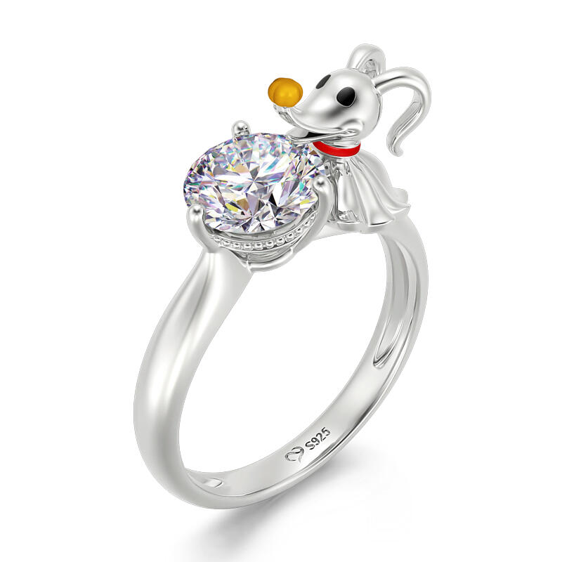 Jeulia Hug Me "Ghost Dog" Round Cut Sterling Silver Ring