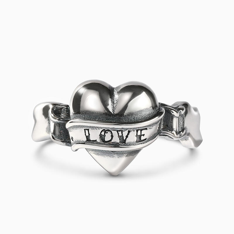 Jeulia Anillo de plata de ley con diseño de corazón con amor esculpido