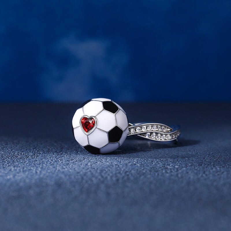 Jeulia "Play Football" Sterling Silver Rotating Soothe Ring