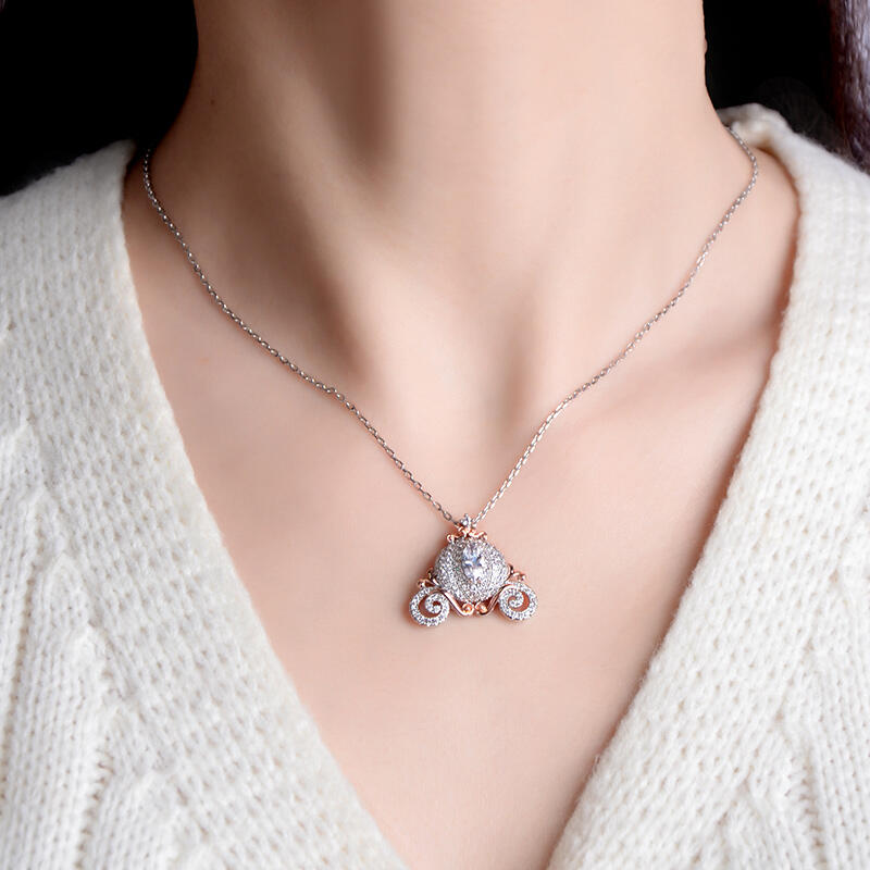 Jeulia "Cinderella's Dream" Pumpkin Carriage Sterling Silver Necklace