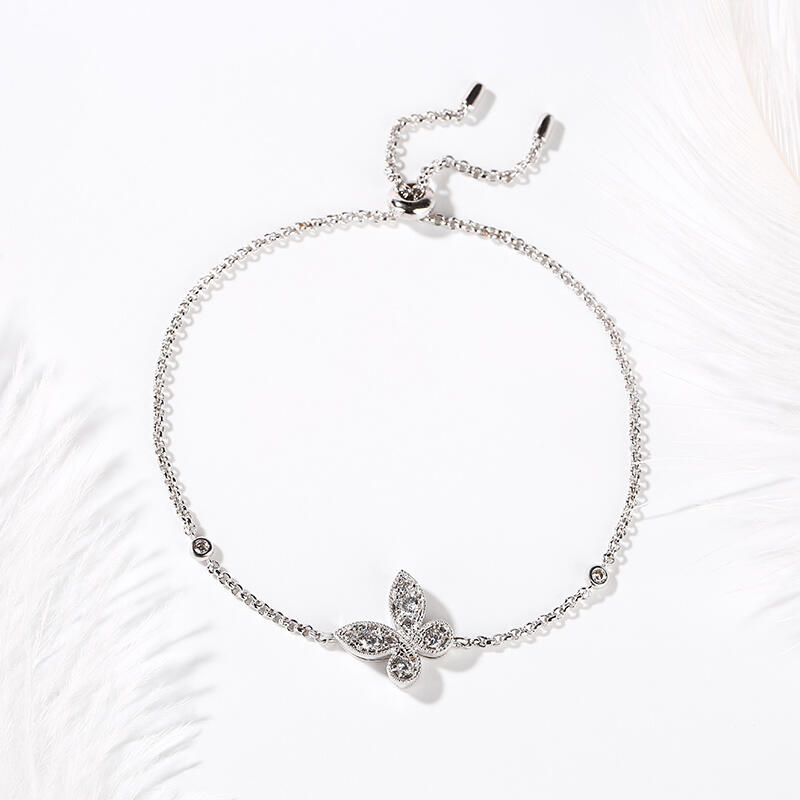 Jeulia Butterfly Round Cut Sterling Silver Bracelet