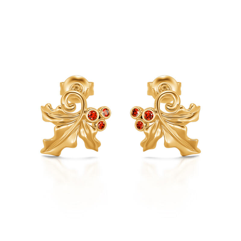 Jeulia "Everlasting Mistletoe" Gold Tone Sterling Silver Stud Earrings