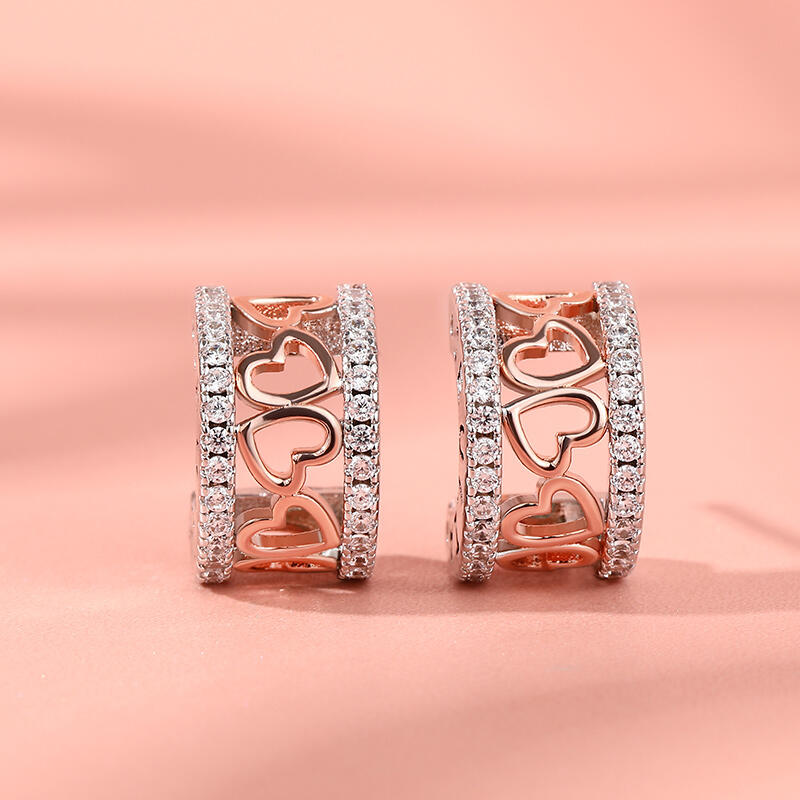 Jeulia Pendientes plata de ley con corazones de dos tonos para mujer