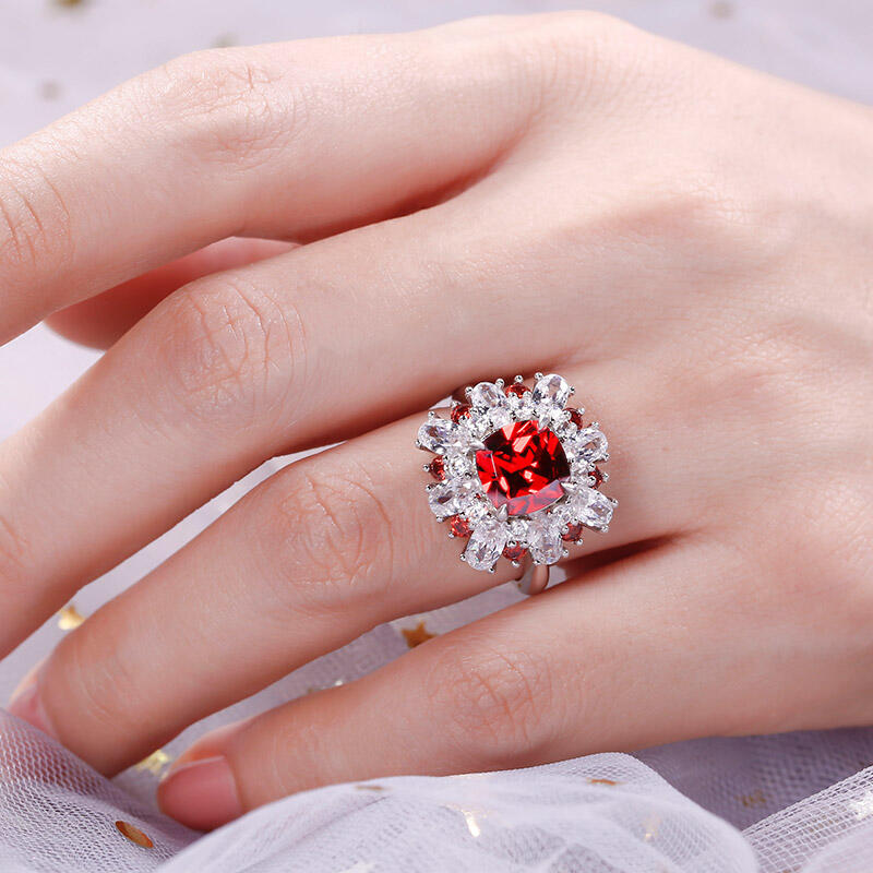 Jeulia Floral Cushion Cut Sterling Silver Ring