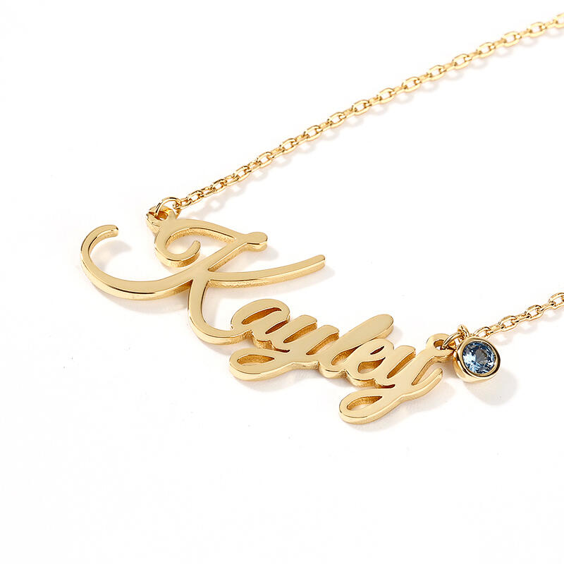 Jeulia "Love Yourself" Gepersonaliseerde Sterling zilveren naamketting met geboortesteen