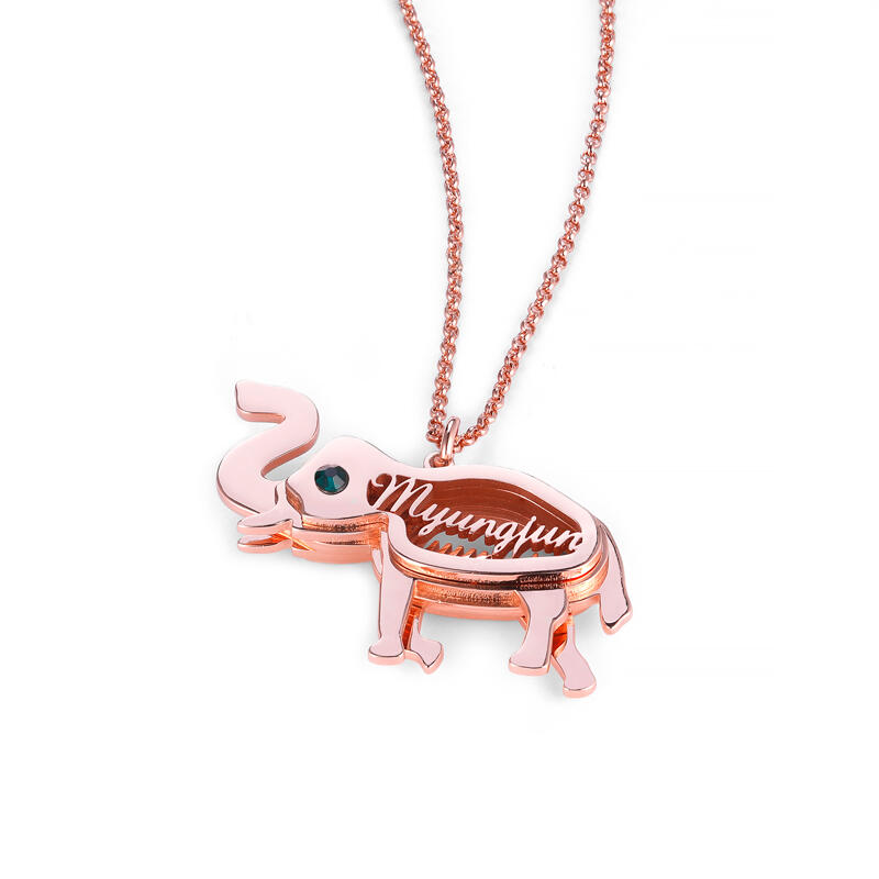 Jeulia Elephant Personalized Sterling Silver Necklace with Birthstone