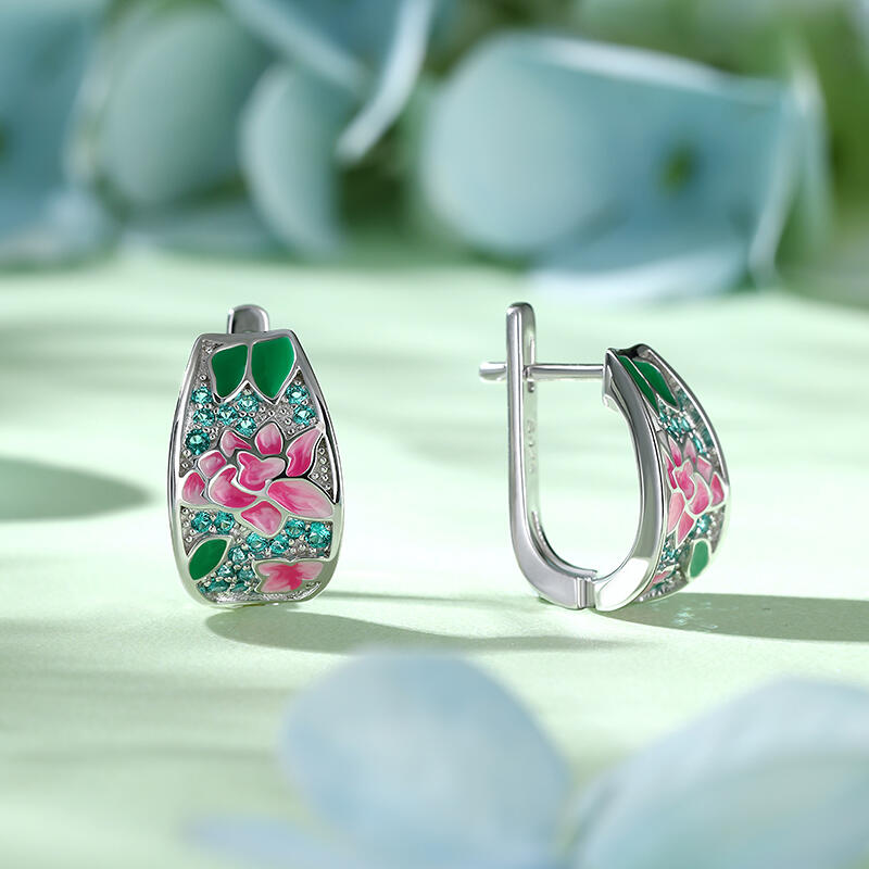 Jeulia Brincos de prata esterlina com esmalte de flores gêmeos