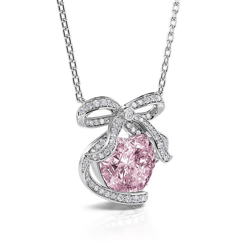 Jeulia Bowknot Design Heart Cut Sterling Silver Necklace