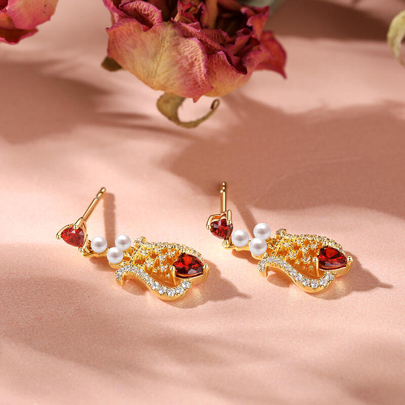 Jeulia "Beloved Melody" Lyre Heart Cut Cultured Pearl Sterling Silver Drop Earrings