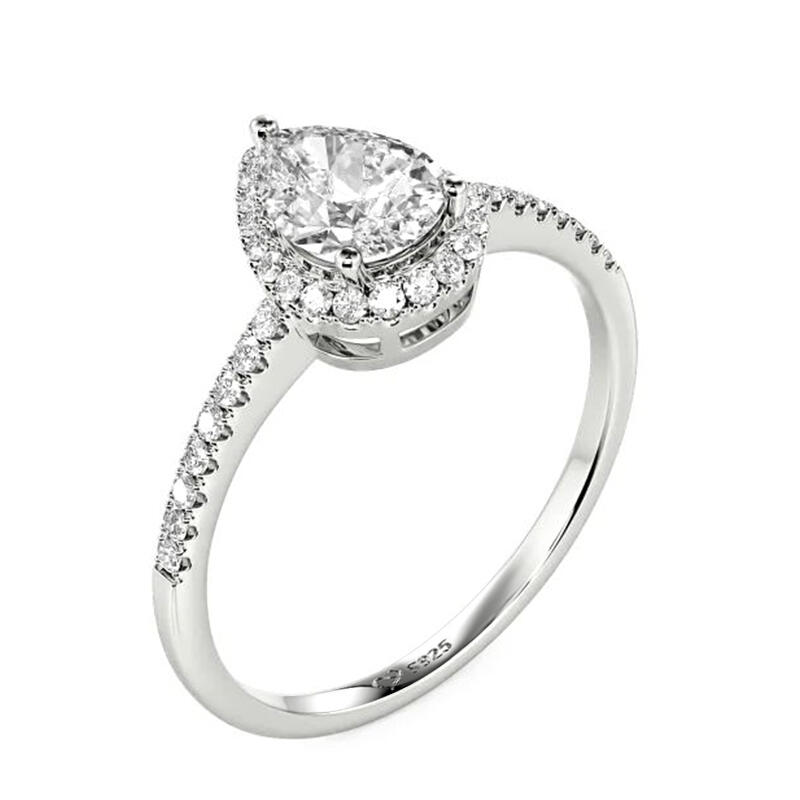 Jeulia Pear Cut Halo Sterling Silver Engagement Ring