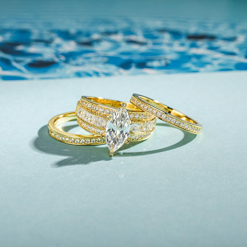 Jeulia 3PC Marquise Cut Sterling Silver Ring Set