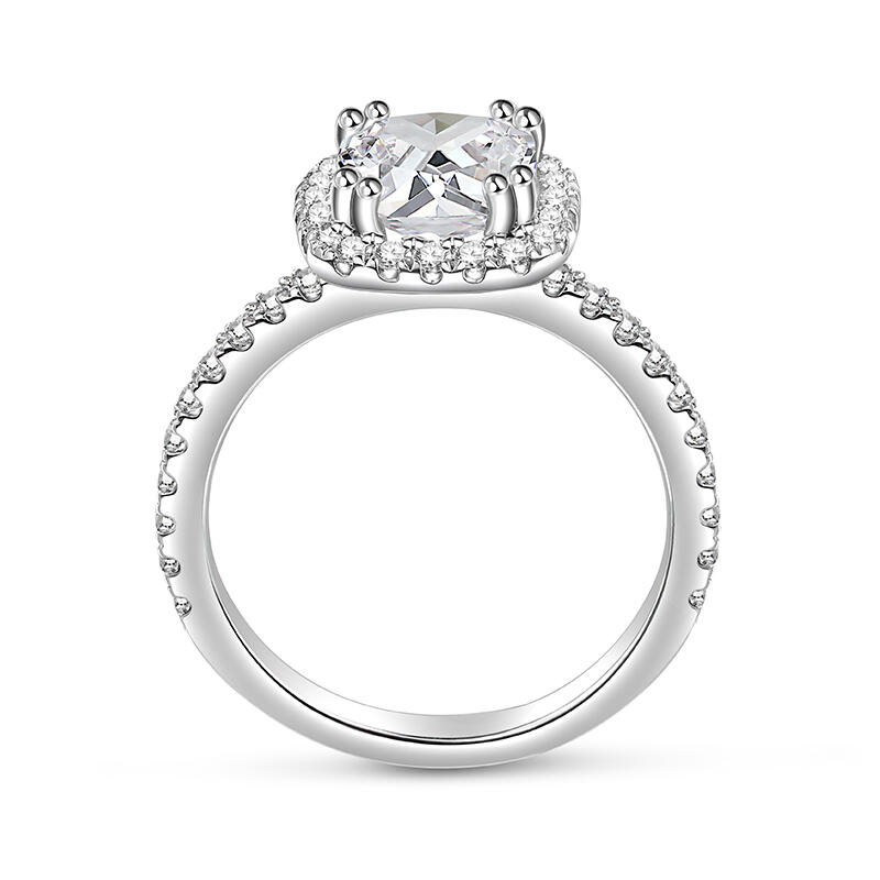 Jeulia Pierścień Halo Szlif poduszkowy Srebro próby 925