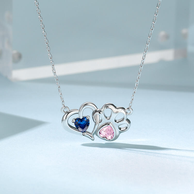 Jeulia Furry Friends Heart Personalized Birthstone Sterling Silver Necklace