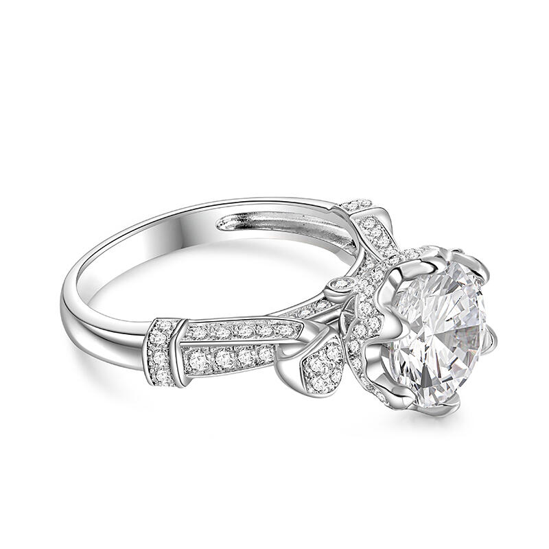 Jeulia Anel de noivado de corte redondo clássico em prata de lei