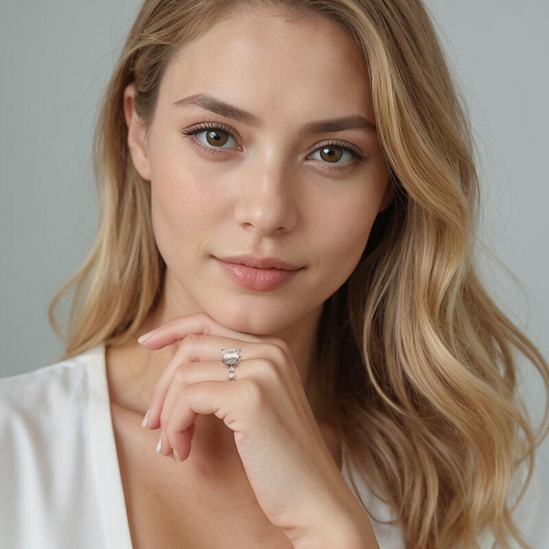 "Truly Madly Deeply" Elongated Cushion Side Stone Engagement Ring