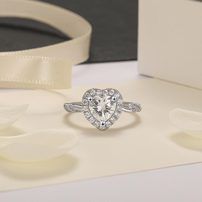 Jeulia Halo Custom Heart Engagement Ring with Intertwined Knot