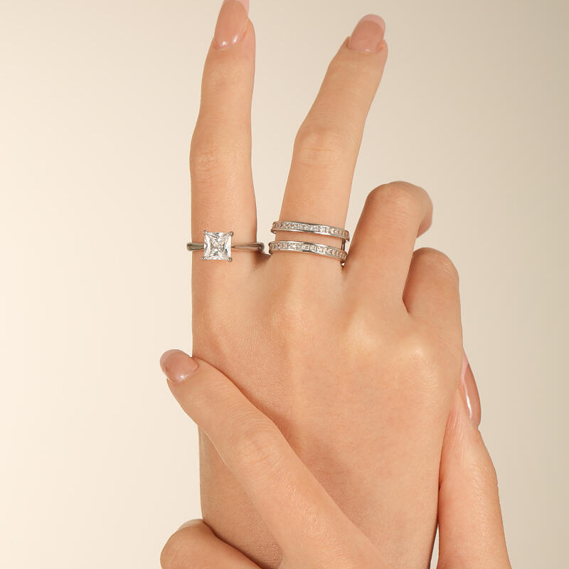 Jeulia Conjunto De Anillos De Talla Princesa En Plata De Ley