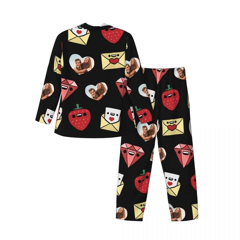 Personalized Pajamas Custom Heart Photo Letter Strawberry Diamond Design Cute Gift for Loved One