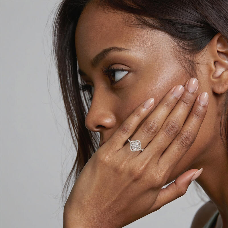 "Seal Of Love" Round Cut Side Stone Engagement Ring