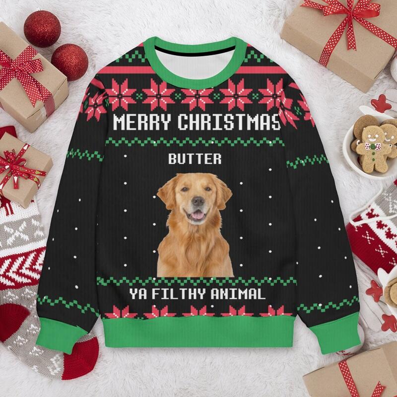 Personalized Ugly Sweater Unisex Merry Christmas Custom Pet Photo Exquisite Design Gift for Pet Lovers