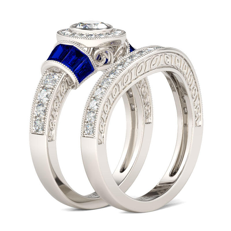 Jeulia Vintage Round Cut Sterling Silver Ring Set