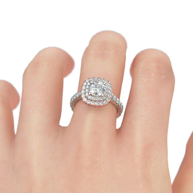 Jeulia Anillo Clásico Con Halo De Dos Tonos De Talla Redonda En Plata De Ley