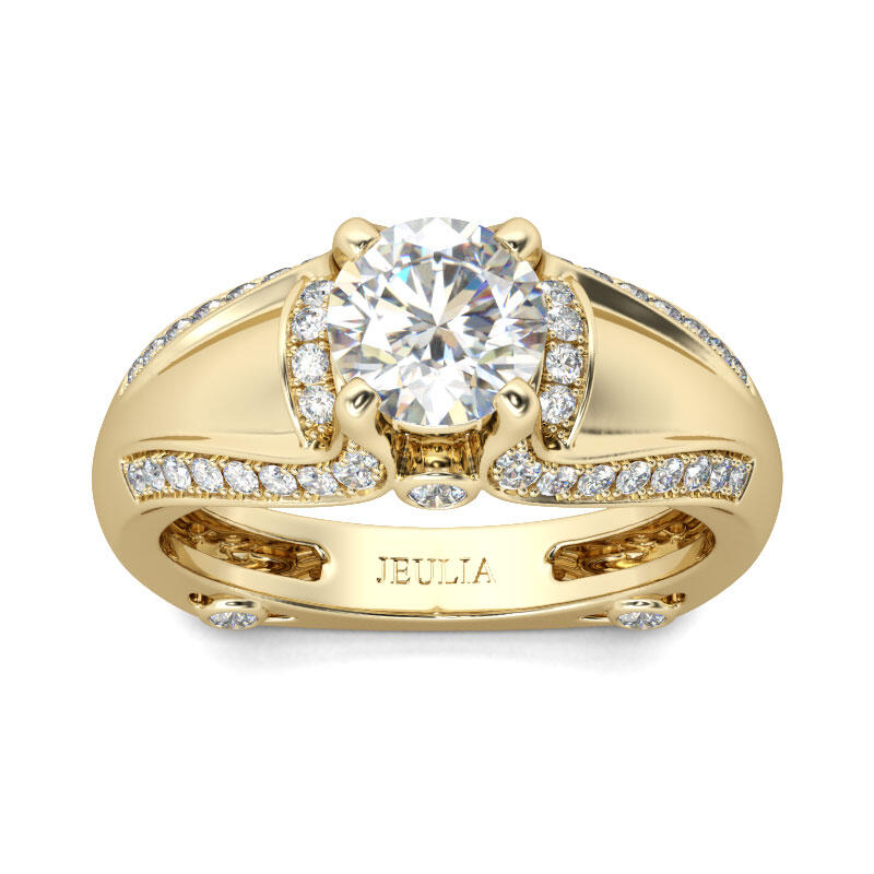 Jeulia Gold Tone Round Cut Sterling Silver Ring