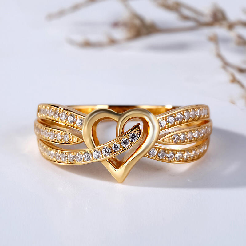 Jeulia Gold Tone Heart Design Round Cut Sterling Silver Women's Band
