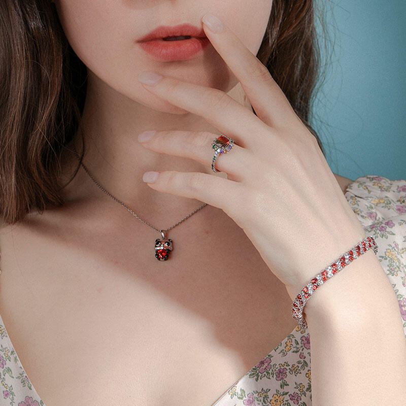 Jeulia "Blazing with Color" Cushion Cut Sterling Silver Ring