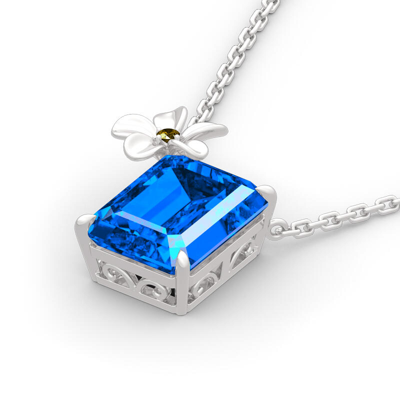 Jeulia "Fragrant Flower" Emerald Cut Sterling Silver Necklace