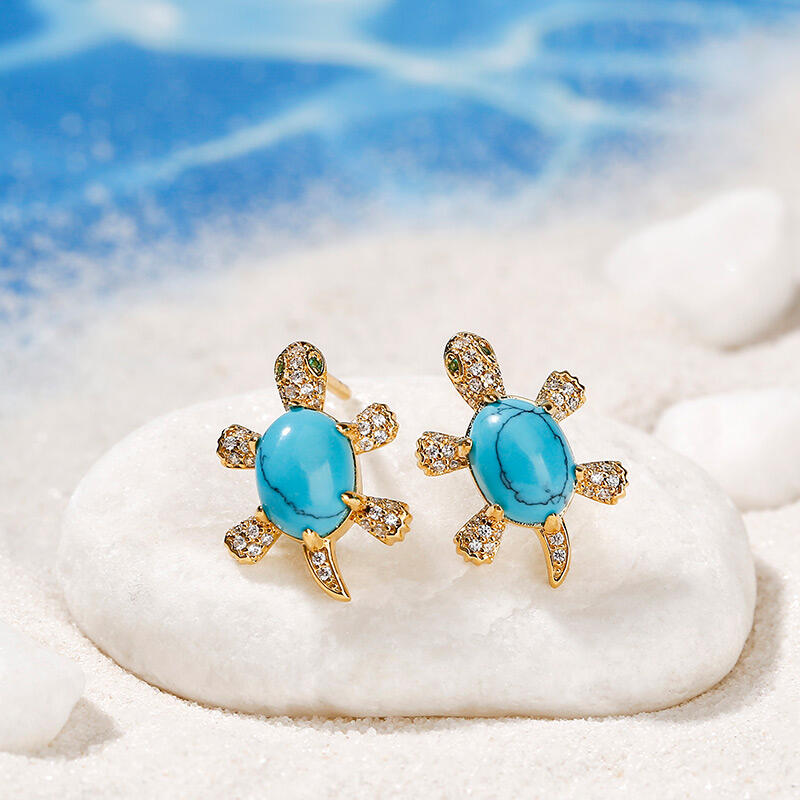Jeulia "Wise Tortoise" Turquoise Design Sterling Silver Earrings