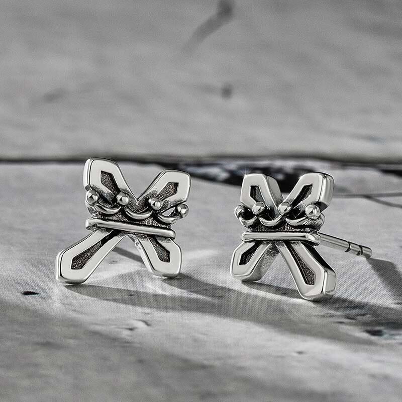 Jeulia "Crown and Cross" Sterling Silver Earrings