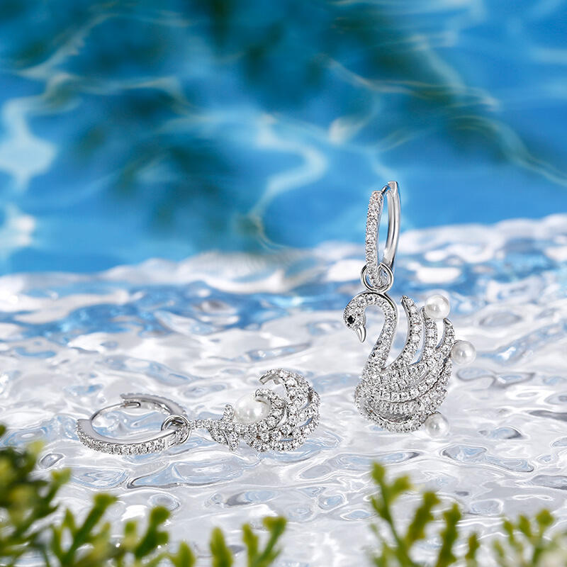 Jeulia Pendientes de plata de ley con perlas cultivadas en forma de cisne