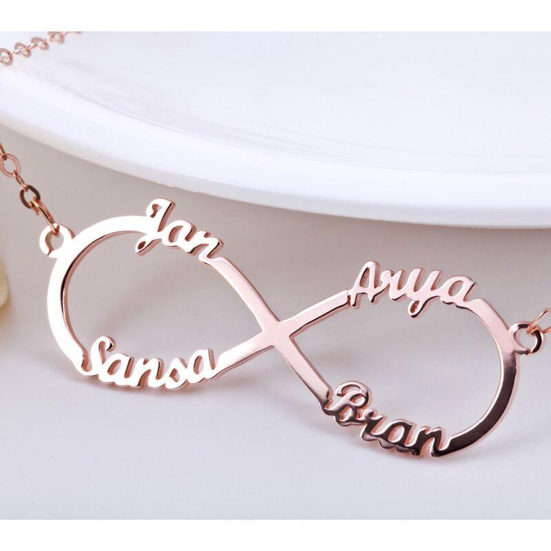 Jeulia Four Name Infinity Necklace Sterling Silver