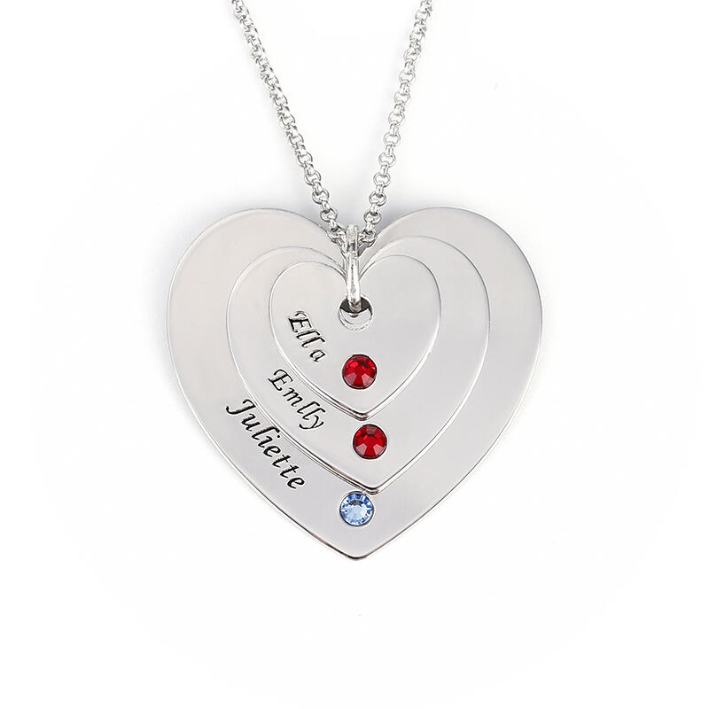Collar De Tres Corazones Con Nombre Grabados De Piedras Natal