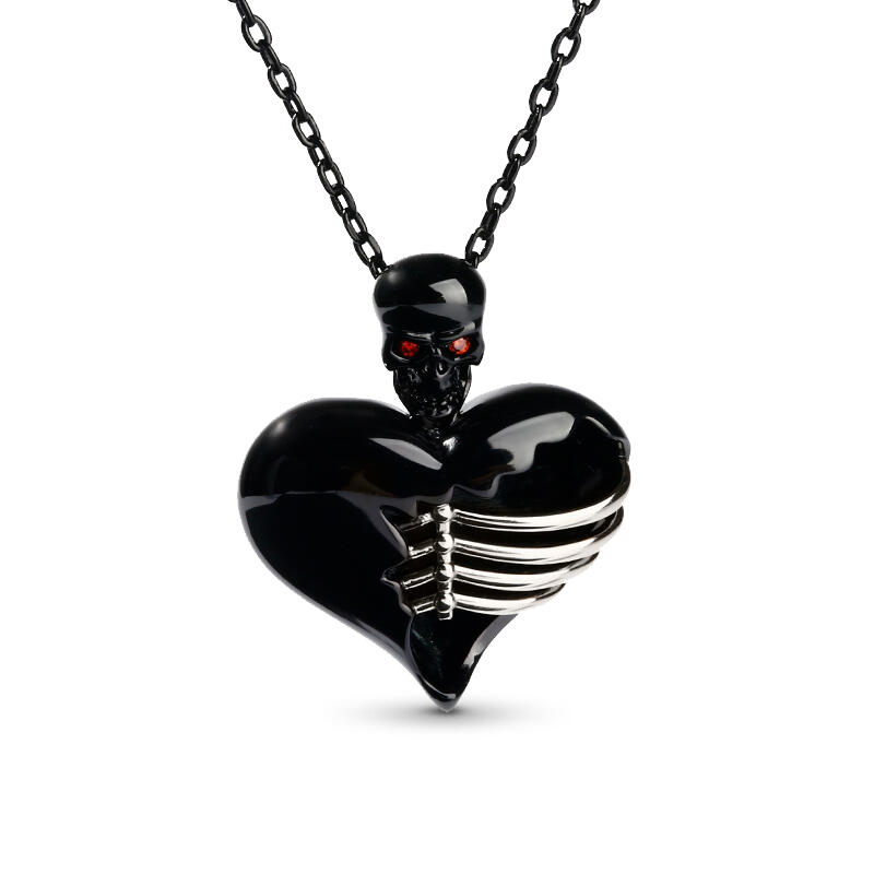 Jeulia "Broken Heart" Skull Sterling Silver Necklace