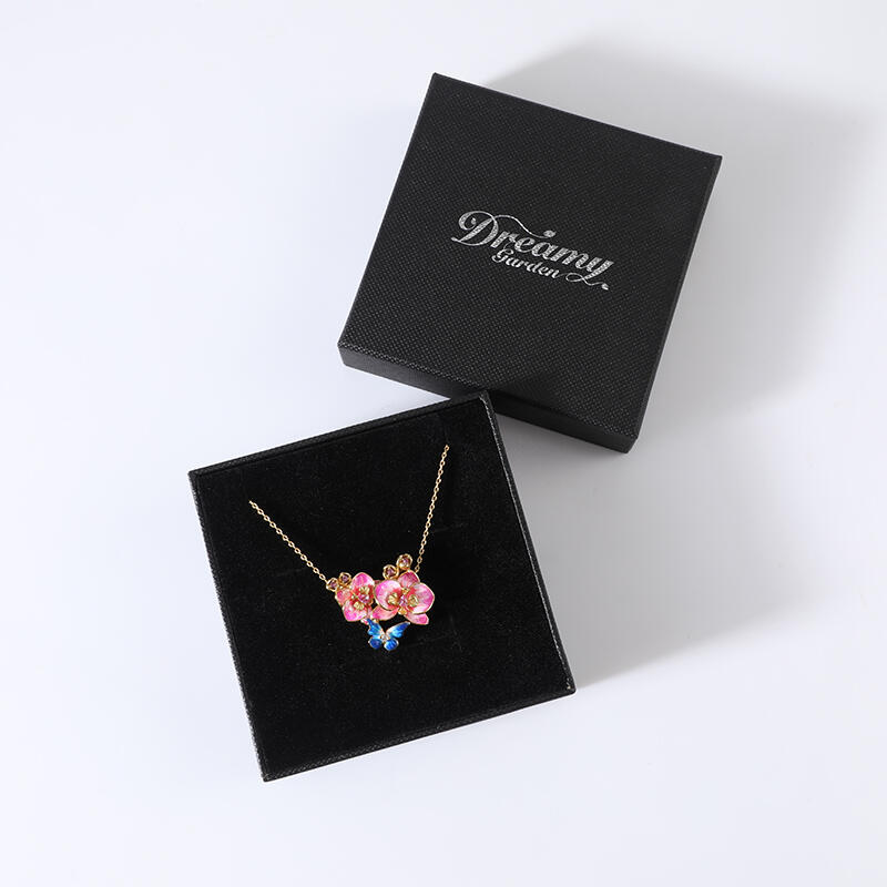 Jeulia Collar de plata esterlina esmaltada con flor y mariposa para mujer