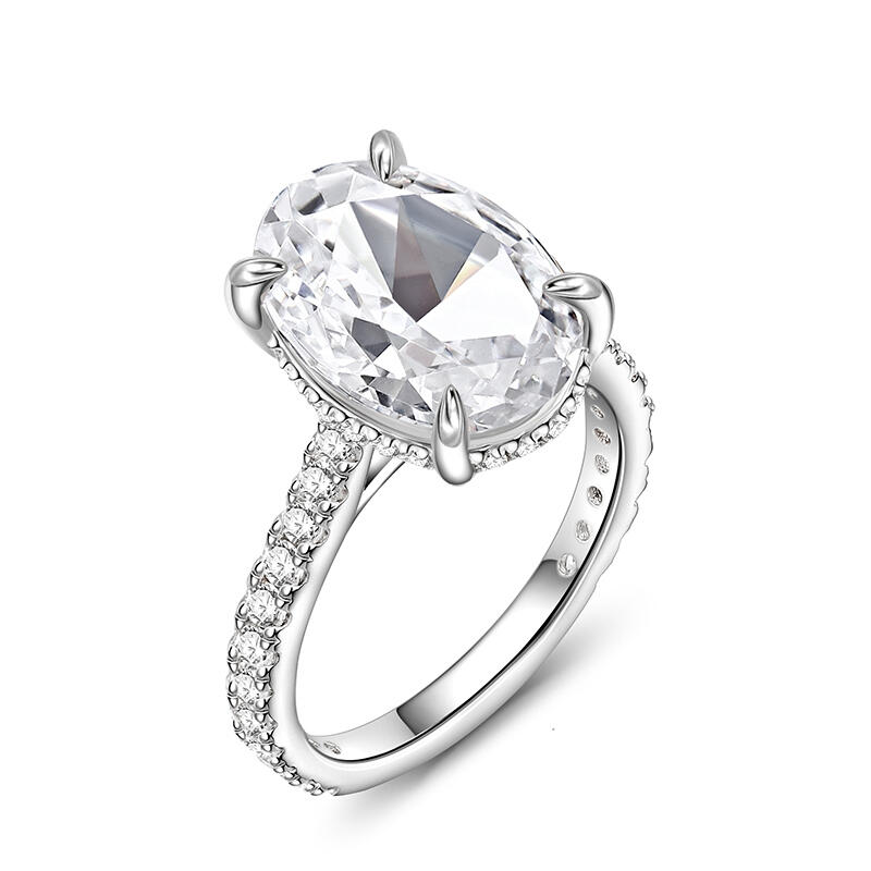 Jeulia Hidden Halo Oval Cut Sterling Silver Ring