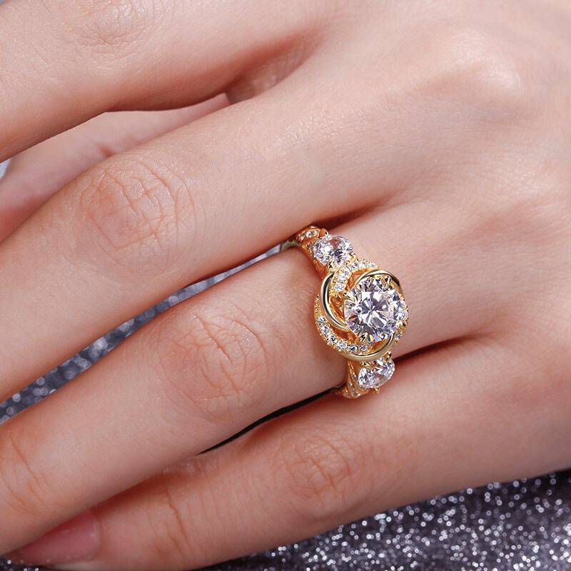 Jeulia Halo Redondo Anillo De Plata Esterlina Con Corte Floral