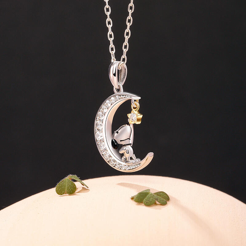 Jeulia Collar Personalizado Diseño de Perro y Estrella Forma de Luna con Piedra de Nacimiento