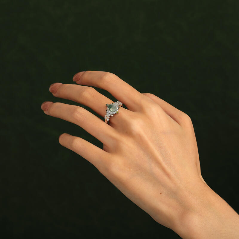 Jeulia Midsummer Night Pansy Flower Moss Agate Engagement Ring