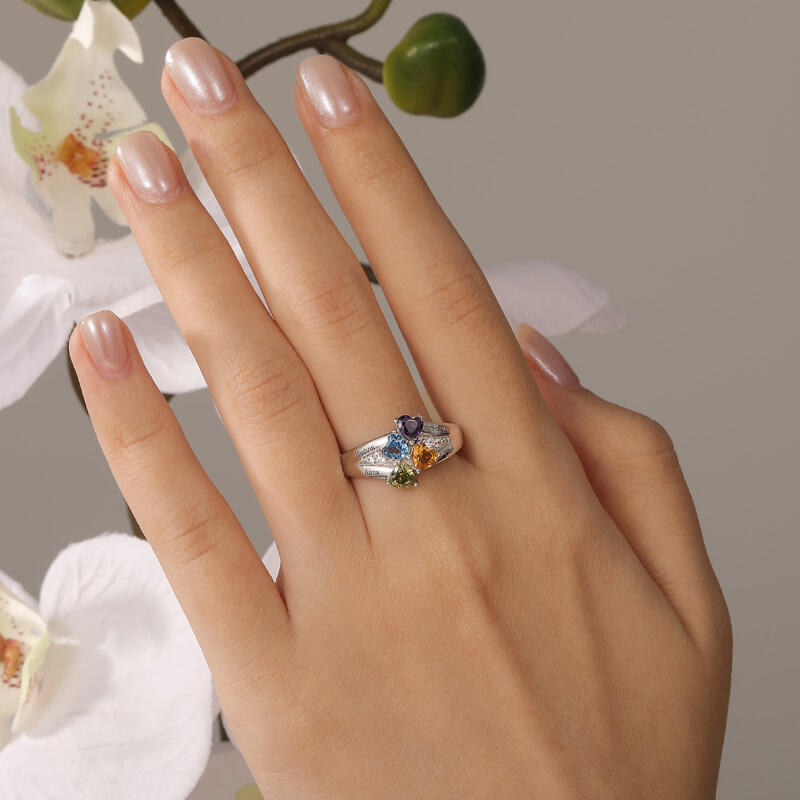 Jeulia Custom 4 Birthstone Heart Engagement Ring Name Engraved