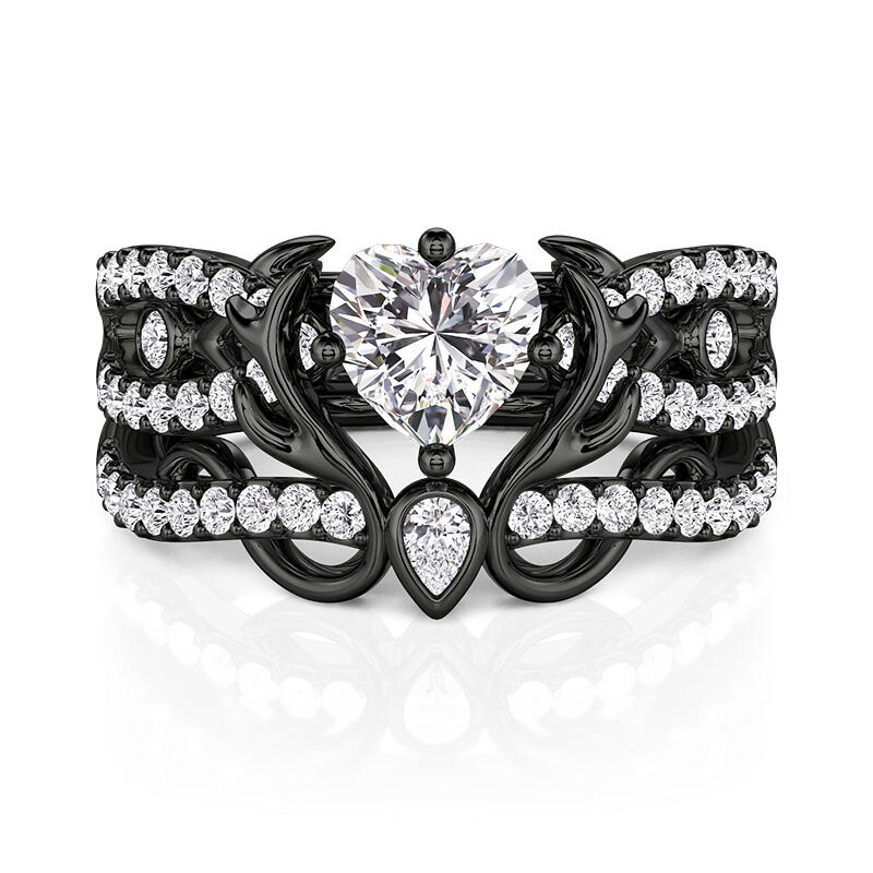 Jeulia Juego de 2 Anillos Corazón Espina Negro Gótico