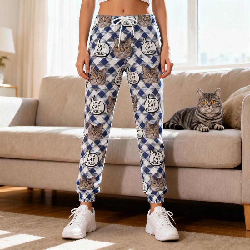 Personalized Unisex Sweatpants Custom Photo and Engraving Grid Design Gift for Pet Lovers
